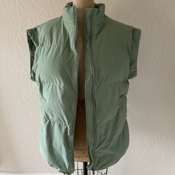 Playboy x PacSun Womens Puffer Vest M/L Oversized Sage Green Boyfriend Normcore - Picture 1 of 14
